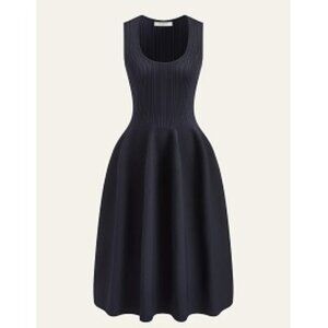 Commense Ribbed Knit Flare Navy Sweater Dress NWT, Size M